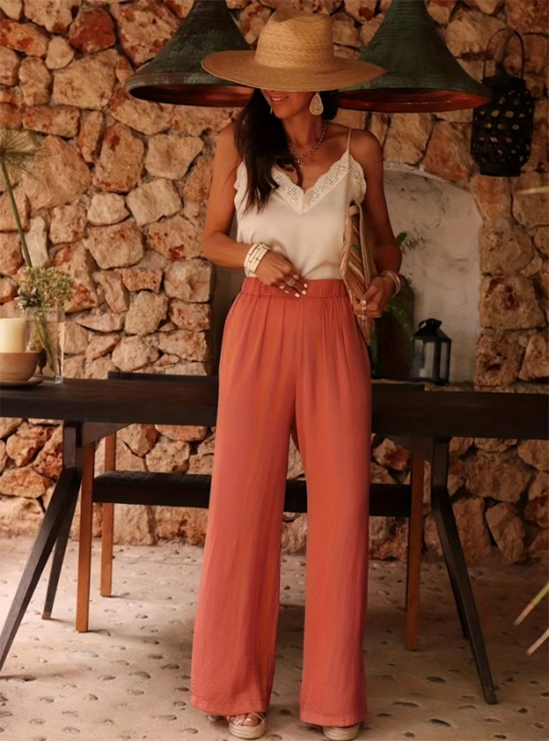 Palazzo Pant Wide - Calças Femininas de Cintura Alta com