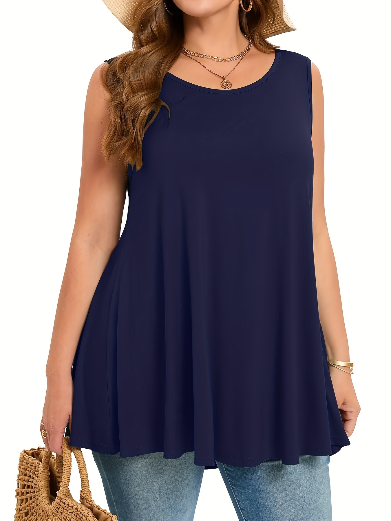 Summer Clothing For Plus Size Women - Plus size simples sólido regata casual