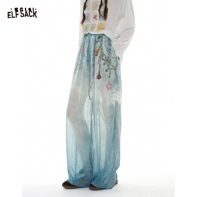 Palazzo Pant Wide - Calças femininas ELFSACK multicoloridas com estampa