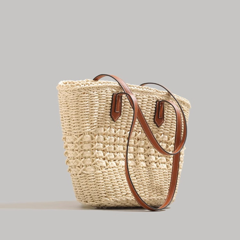 Beach Bag Straw - Bolsa de palha dobrável extragrande para