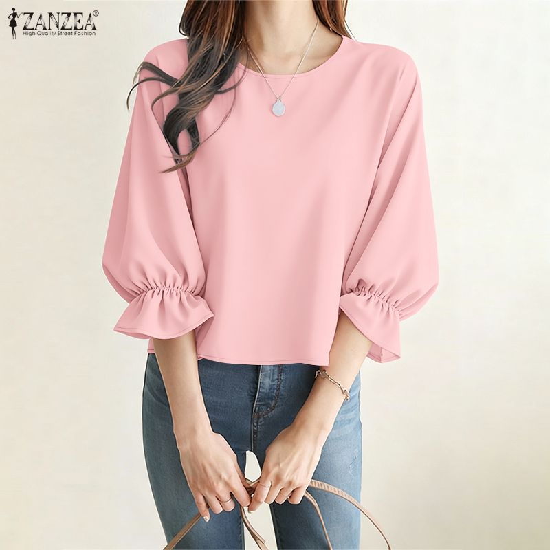Summer De Clothing - ZANZEA Blusas femininas minimalistas com mangas