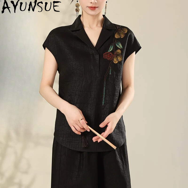 Summer De Clothing - AYUNSUE Blusas Femininas de Seda Mulberry