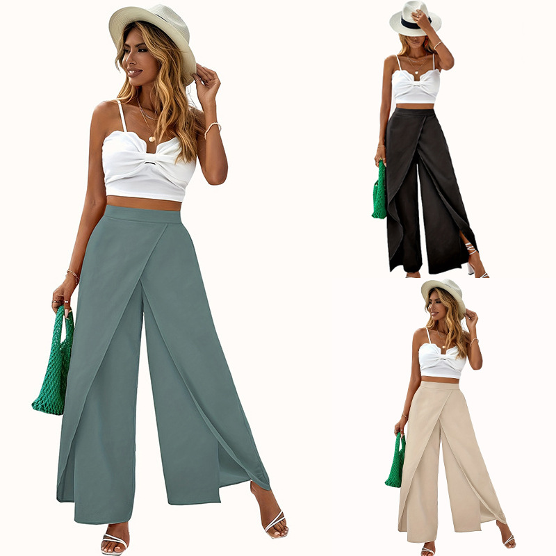 Palazzo Pant Wide - Calças Femininas de Cintura Alta com