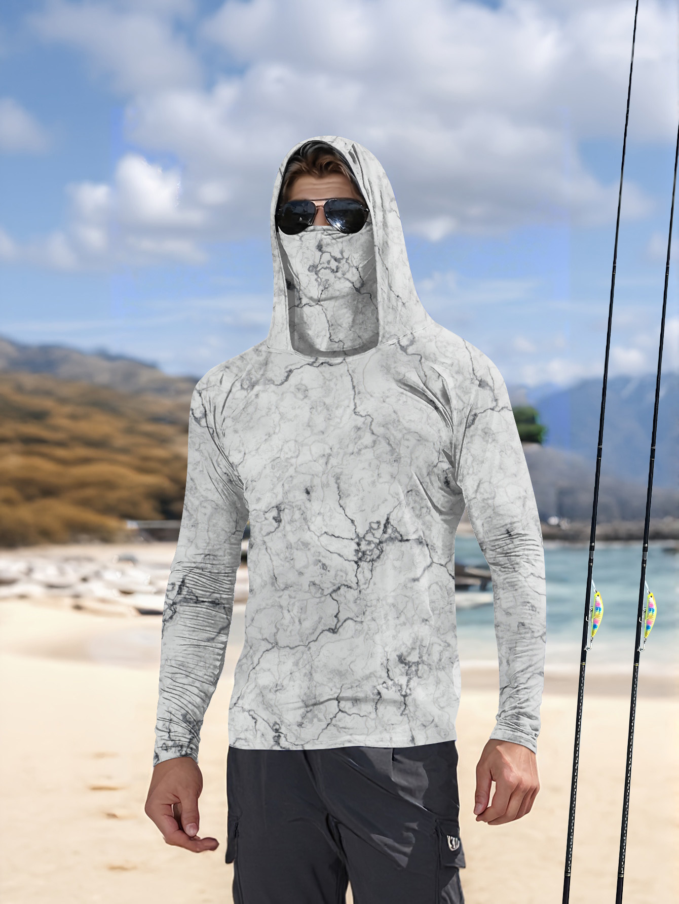 Summer Uv Clothing - Camisa de pesca masculina com capuz,