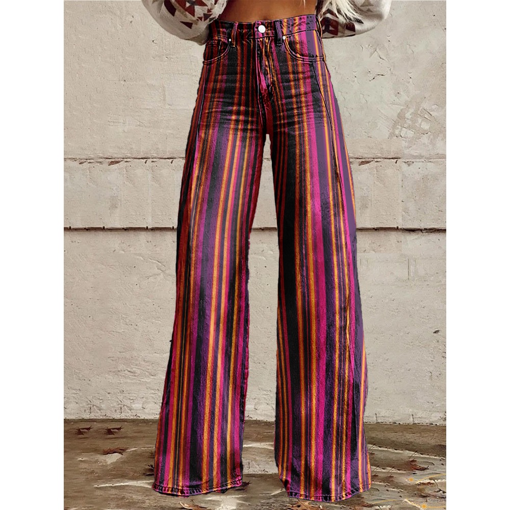 Palazzo Pant Wide - Calças listradas retrô para mulheres, sexy,