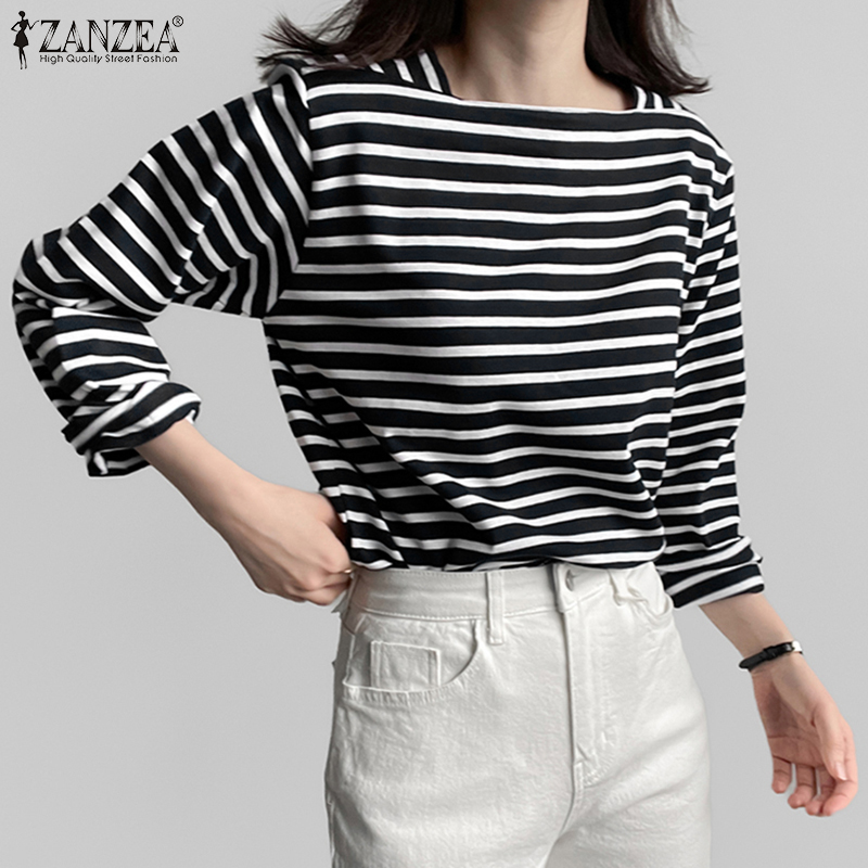 Summer De Clothing - ZANZEA Blusas femininas casuais listradas, manga