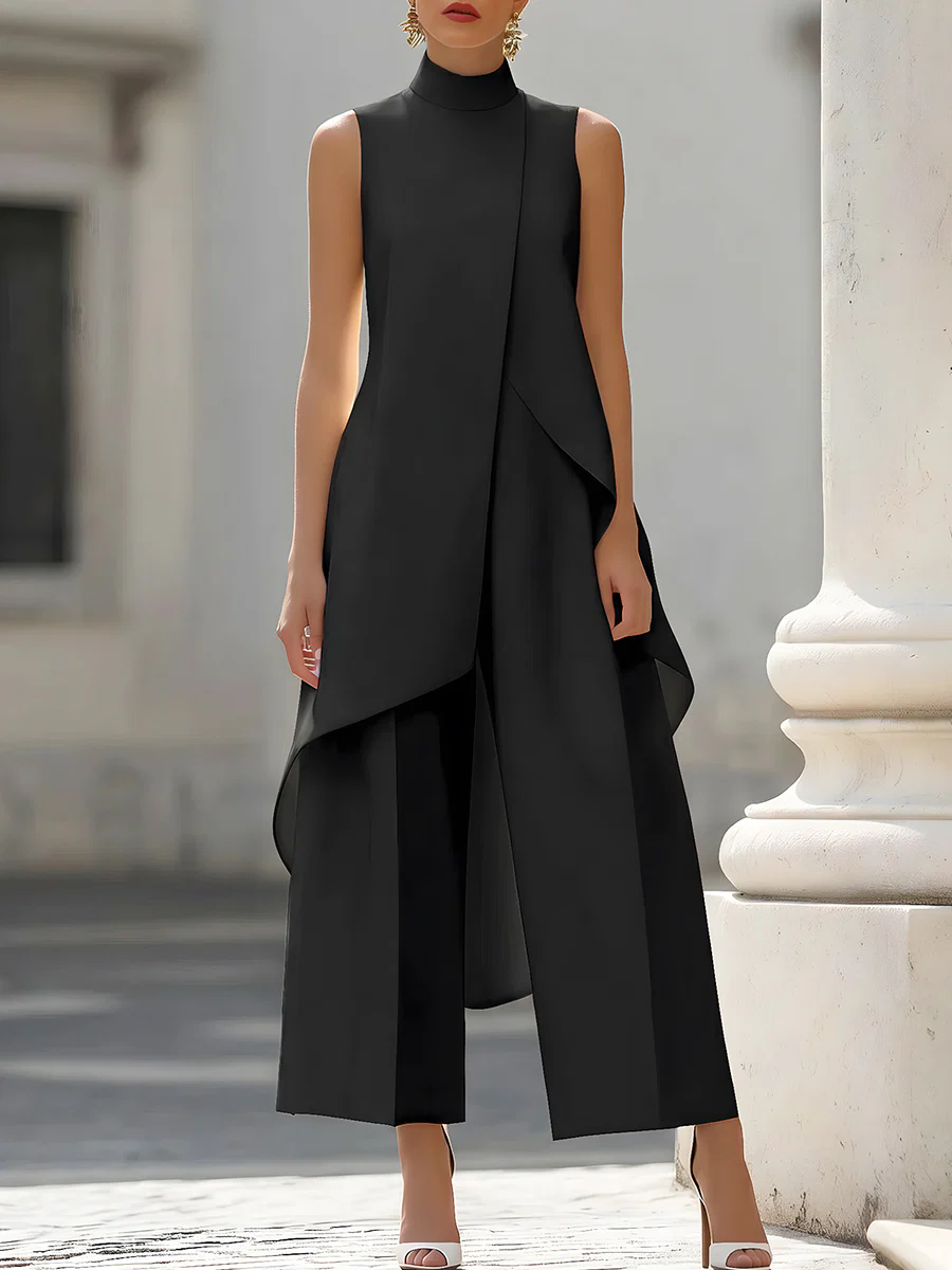 Palazzo Pant Wide - Macacão Sem Mangas com Gola Alta