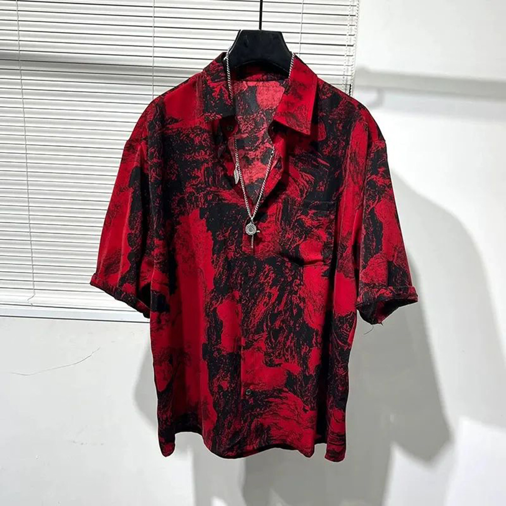 Summer Vacation Clothing Men - Paisagem vermelha irregular masculina, camisa de