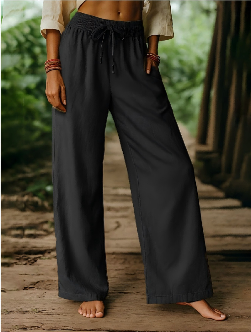 Calças femininas de linho com  - Palazzo Pant Wide avaliação e preço