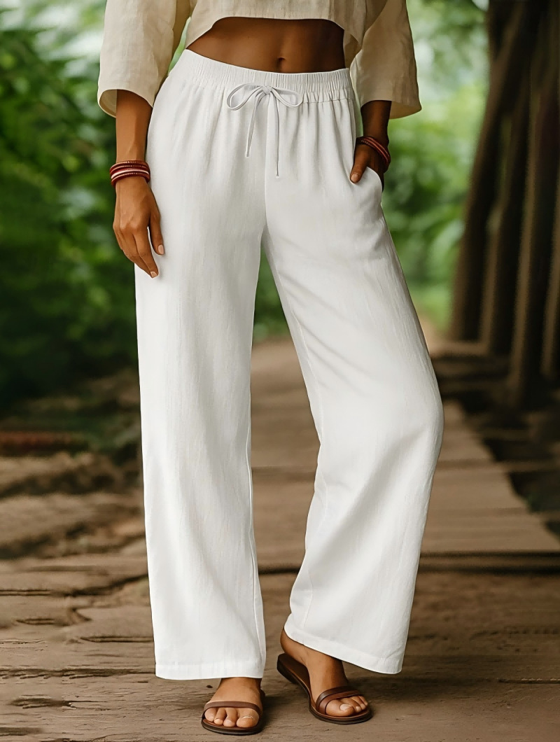 Calças femininas de linho com  - Palazzo Pant Wide avaliação e preço