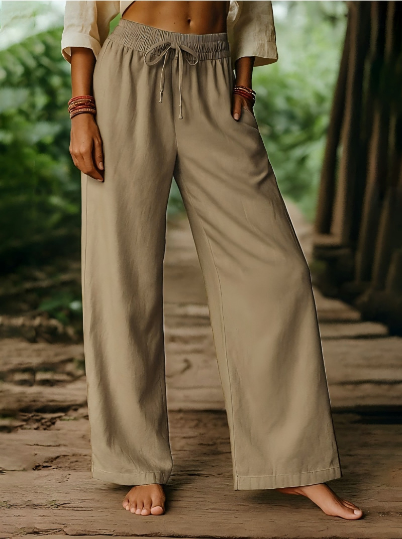 Calças femininas de linho com  - Palazzo Pant Wide avaliação e preço