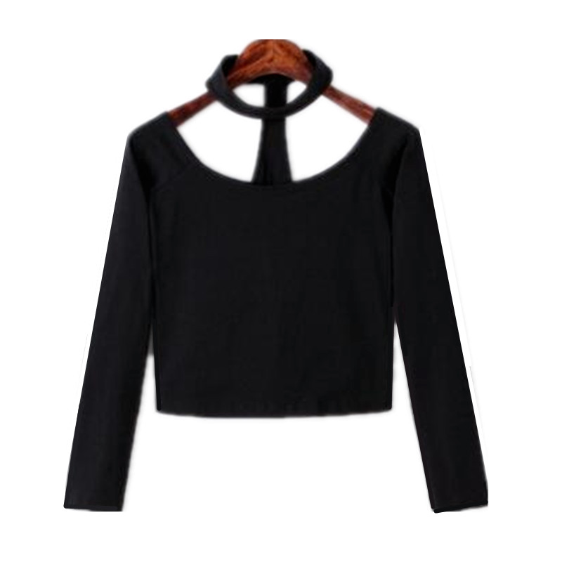 Camiseta preta sexy estilo cor - Halter Neck Top avaliação e preço