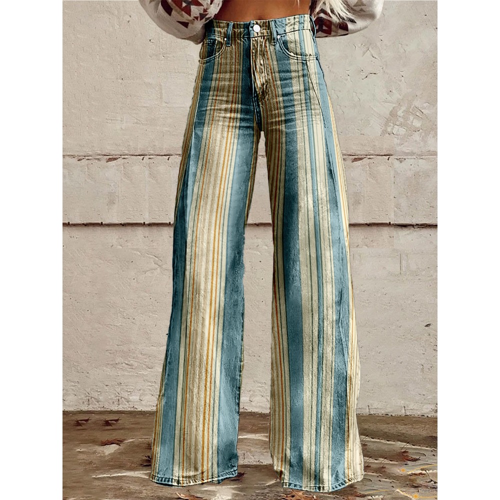 Calças listradas retrô para mu - Palazzo Pant Wide avaliação e preço